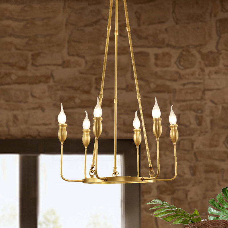 Candlestick Dining Table Suspension Lamp Retro Metal 6/8-Light Gold Chandelier Pendant Light with Adjustable Hanging Rod