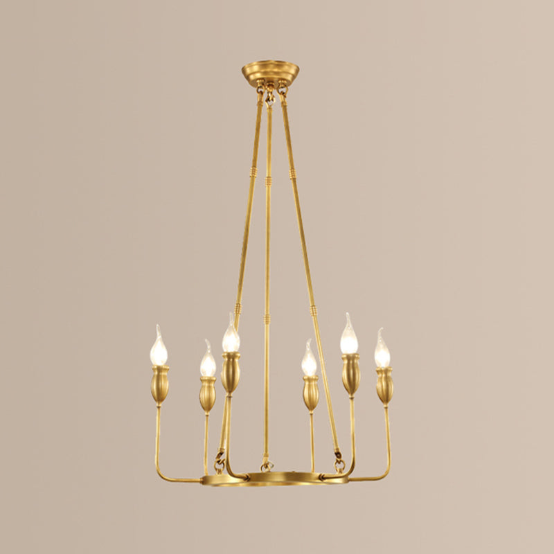 Candlestick Dining Table Suspension Lamp Retro Metal 6/8-Light Gold Chandelier Pendant Light with Adjustable Hanging Rod