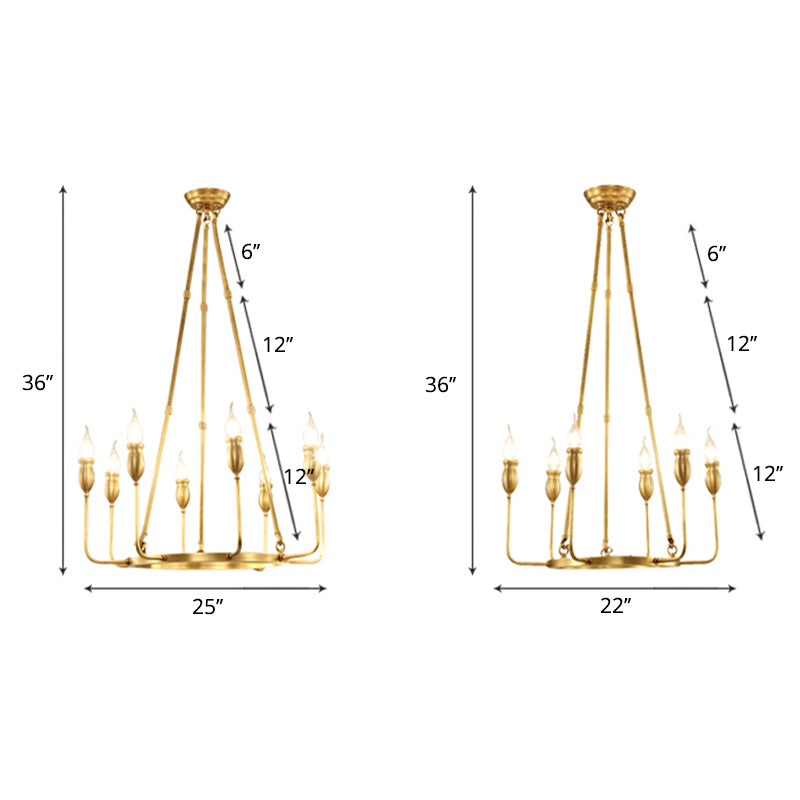 Candlestick Dining Table Suspension Lamp Retro Metal 6/8-Light Gold Chandelier Pendant Light with Adjustable Hanging Rod