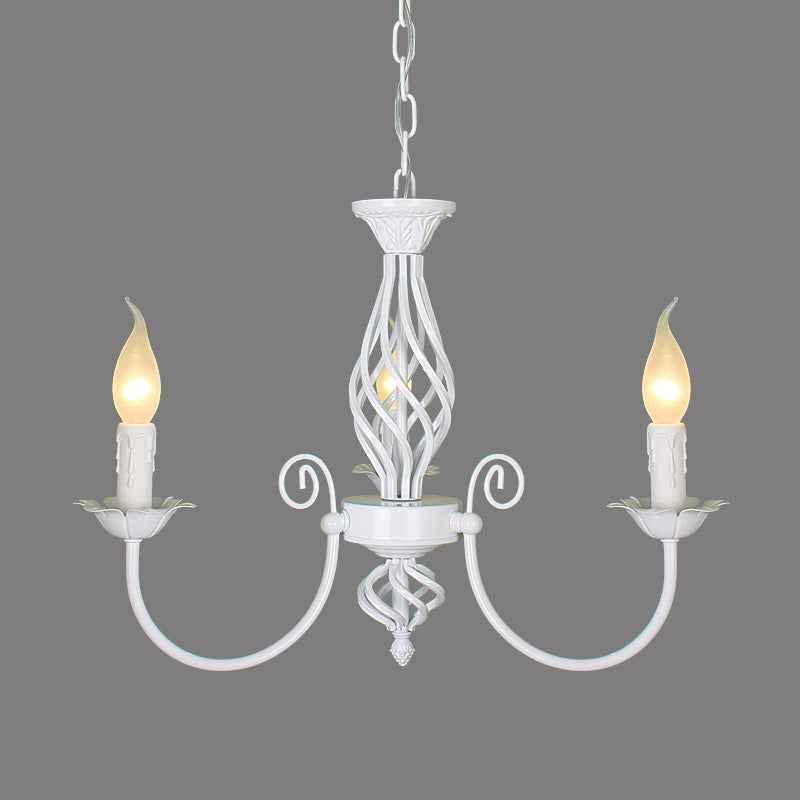 Black/White Swooping Arm Chandelier Lamp Traditional Metal 3/4/5 Lights Living Room Hanging Light