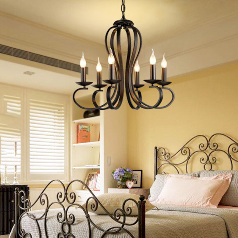 Black Swirled Arm Pendant Lighting Classic-Style Metal 3/5/6 Lights Living Room Chandelier
