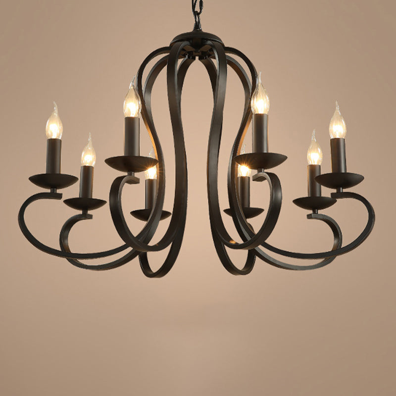 Black Swirled Arm Pendant Lighting Classic-Style Metal 3/5/6 Lights Living Room Chandelier