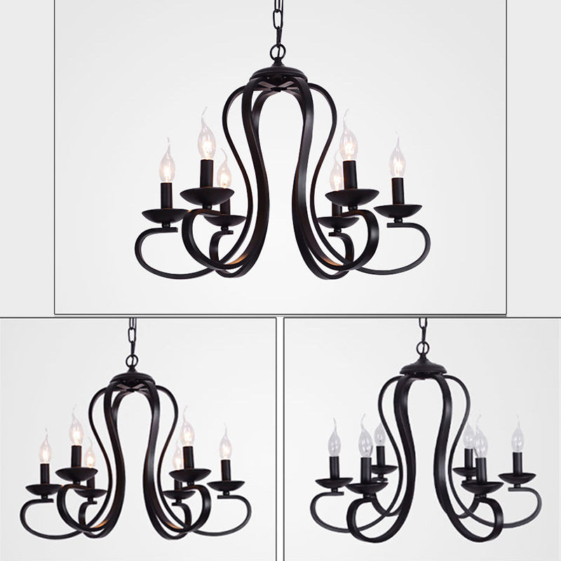 Black Swirled Arm Pendant Lighting Classic-Style Metal 3/5/6 Lights Living Room Chandelier