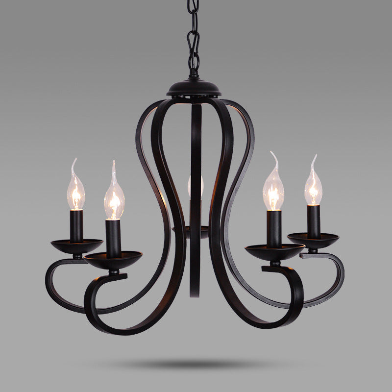 Black Swirled Arm Pendant Lighting Classic-Style Metal 3/5/6 Lights Living Room Chandelier