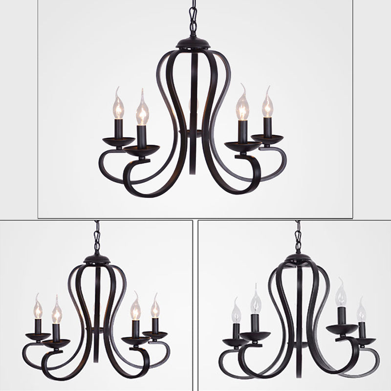 Black Swirled Arm Pendant Lighting Classic-Style Metal 3/5/6 Lights Living Room Chandelier