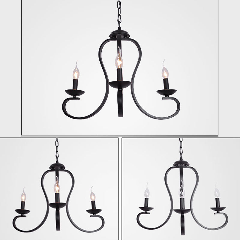 Black Swirled Arm Pendant Lighting Classic-Style Metal 3/5/6 Lights Living Room Chandelier