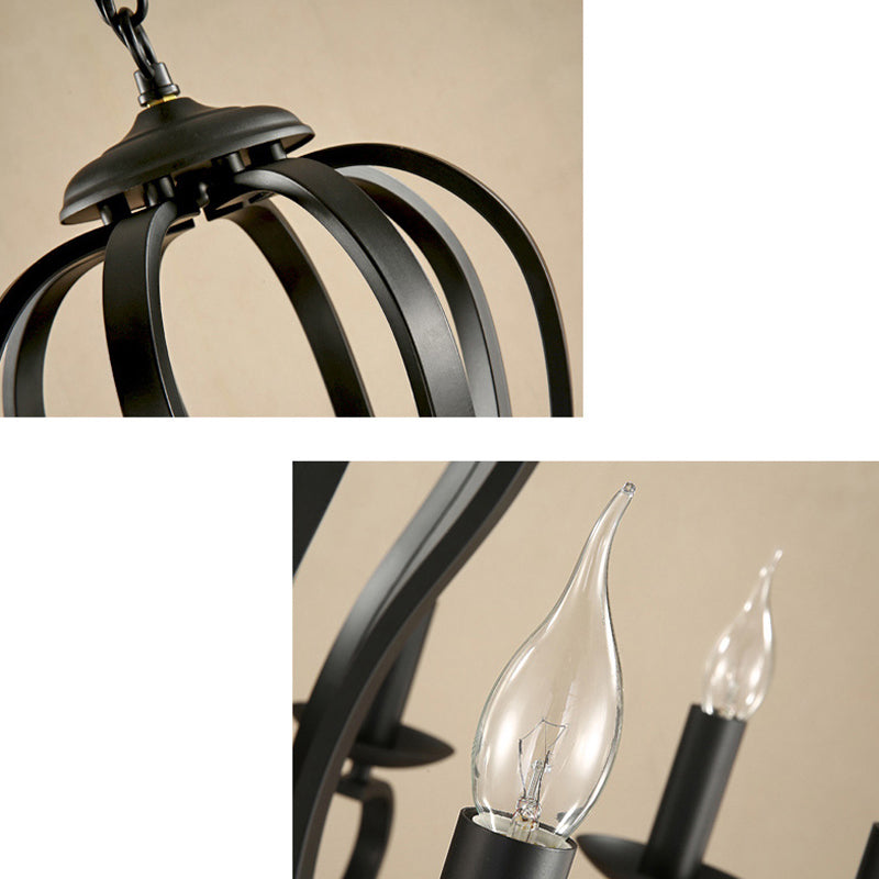 Black Swirled Arm Pendant Lighting Classic-Style Metal 3/5/6 Lights Living Room Chandelier