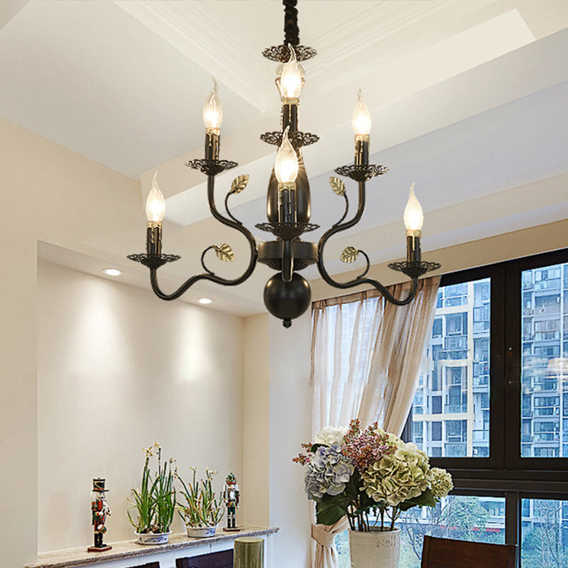 Metal Swooping Arm Chandelier Hanging Tradicional 6/12/16 Luces Luces Luz de sala de estar Luz en marrón oscuro
