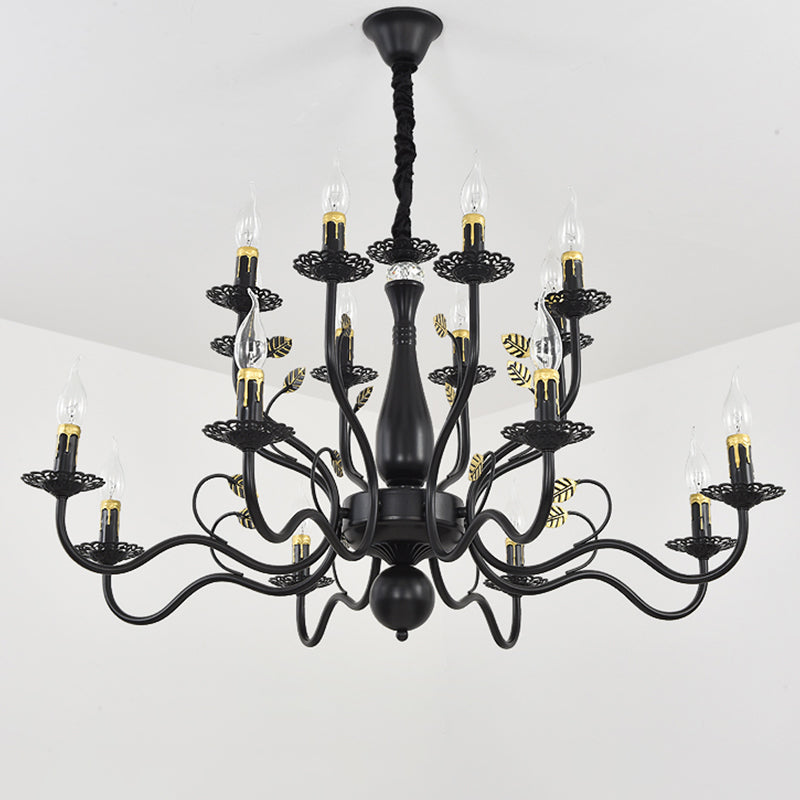Metal Swooping Arm Hanging Chandelier Traditional 6/12/16 Lights Living Room Pendant Light in Dark Brown