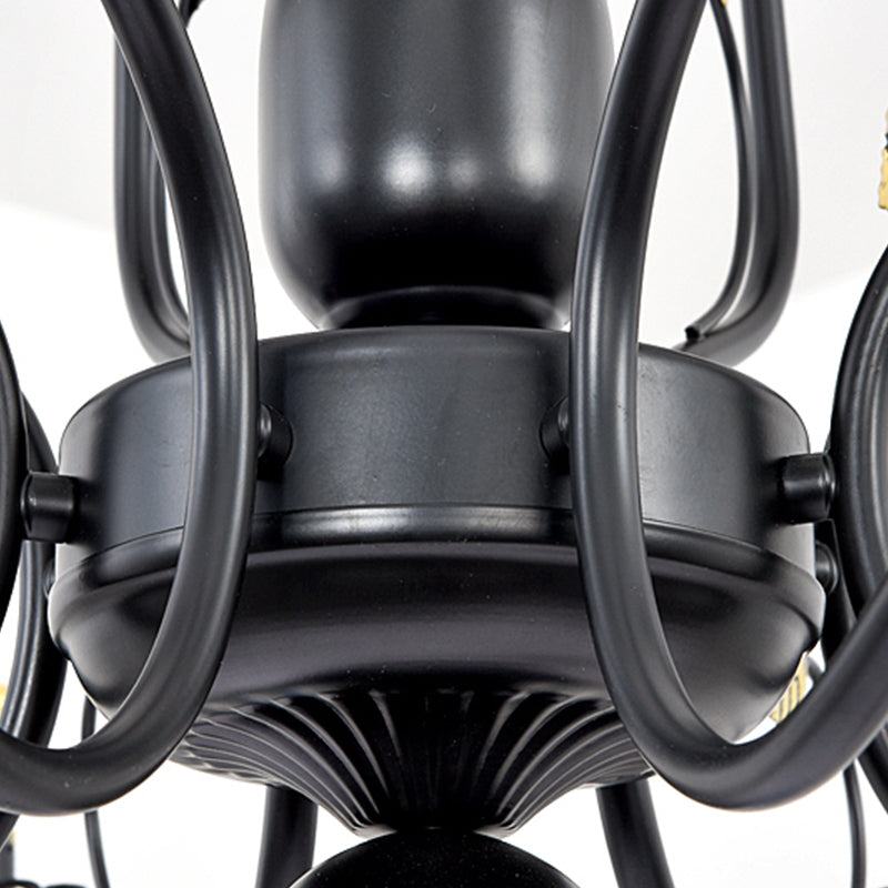 Metal Swooping Arm Hanging Chandelier Traditional 6/12/16 Lights Living Room Pendant Light in Dark Brown