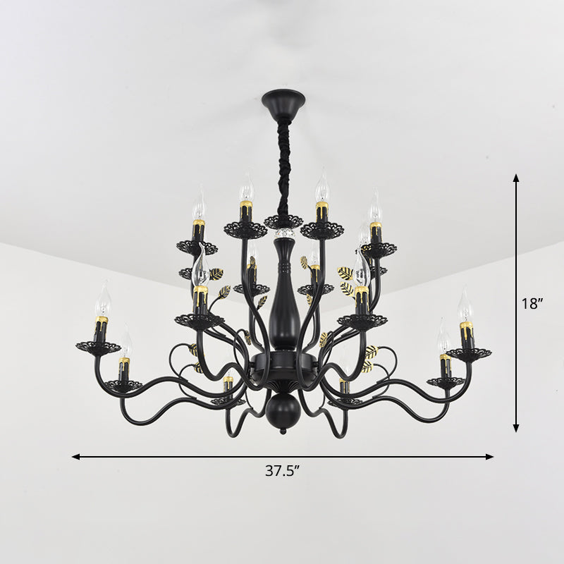 Metal Swooping Arm Hanging Chandelier Traditional 6/12/16 Lights Living Room Pendant Light in Dark Brown