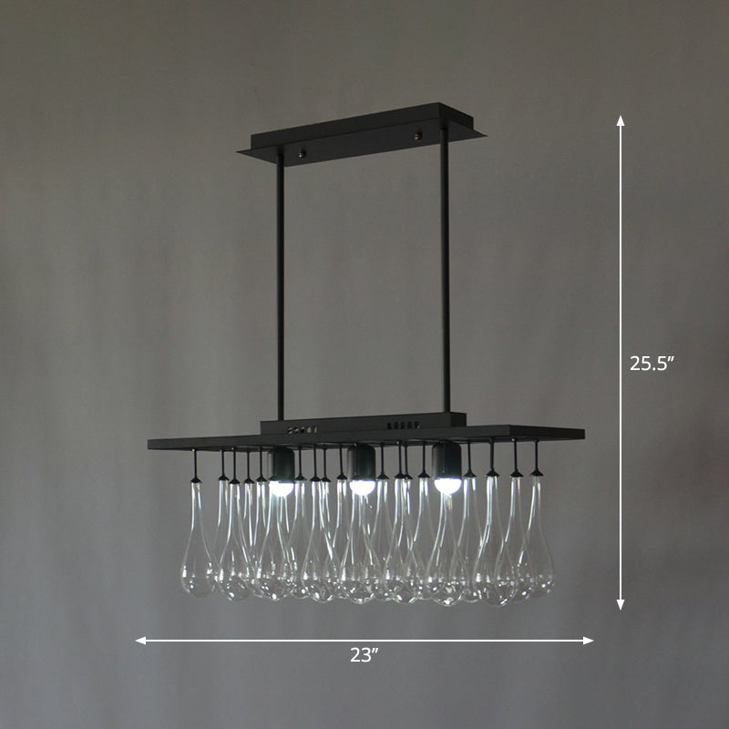 3 lumières PENDANT ISLAND Light Rectangle Rectangle Verre transparent la lampe suspendue en noir, lumière chaude / blanche