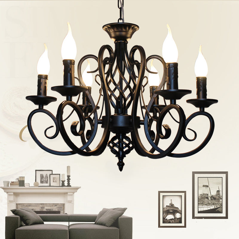 6/8 Bulbs Ceiling Lamp with Swirled Arm Metal Traditional Dining Room Chandelier Pendant Light in Rust