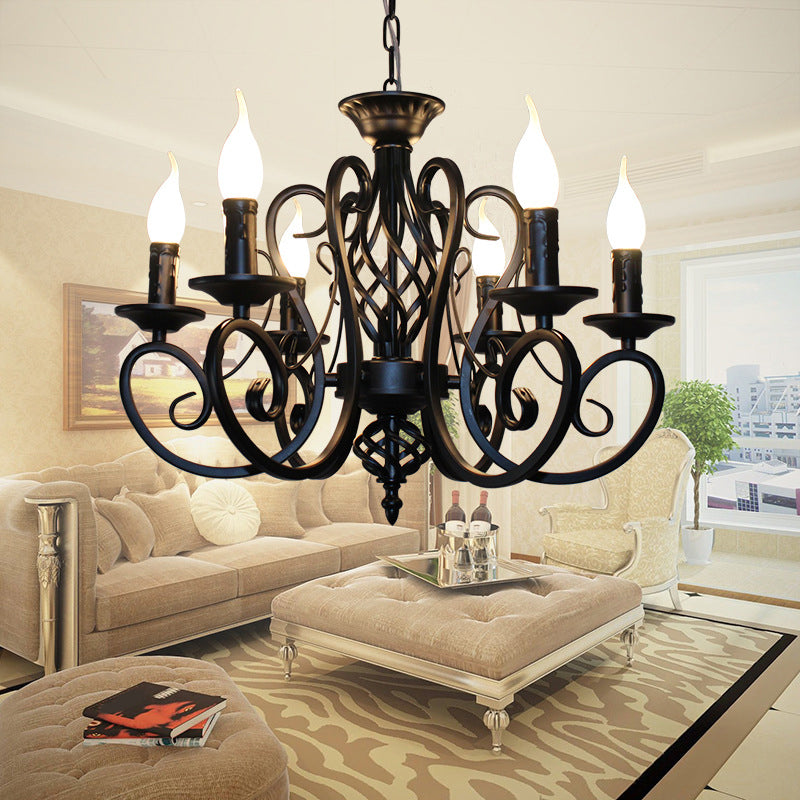 6/8 Bulbs Ceiling Lamp with Swirled Arm Metal Traditional Dining Room Chandelier Pendant Light in Rust