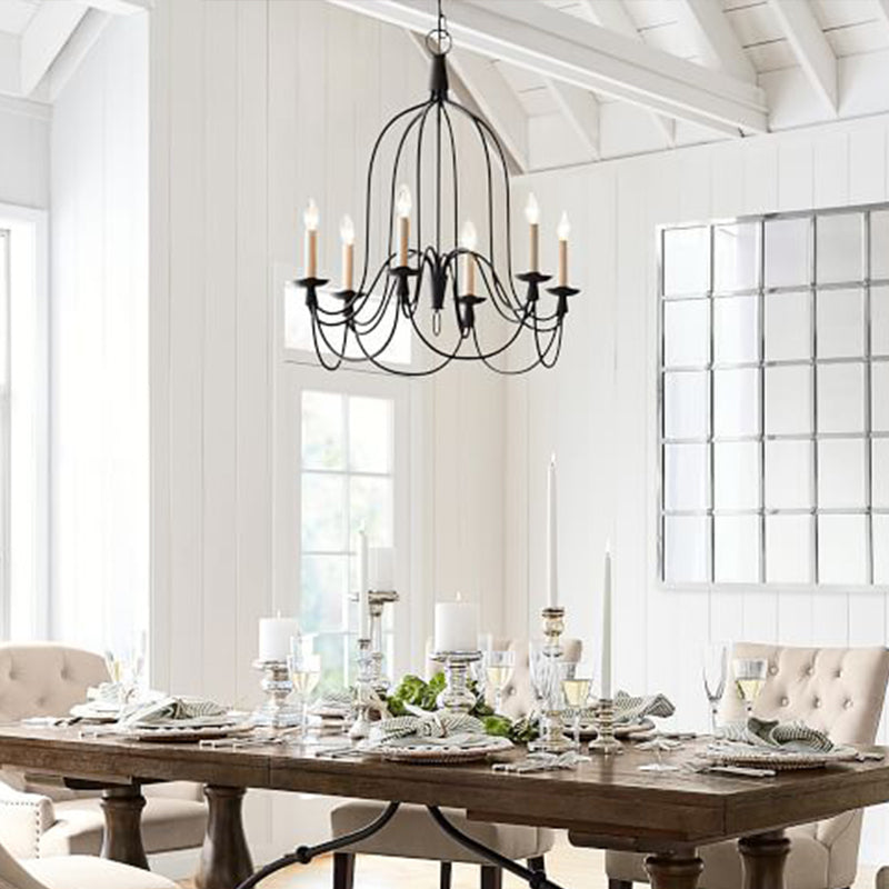 Curved Arm Dining Room Ceiling Chandelier Classic Metal 3/6 Lights Black Hanging Light Fixture for Dining Room