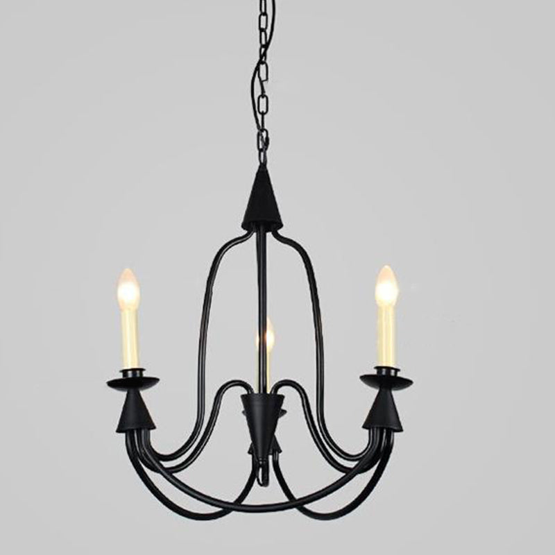 Curved Arm Dining Room Ceiling Chandelier Classic Metal 3/6 Lights Black Hanging Light Fixture for Dining Room