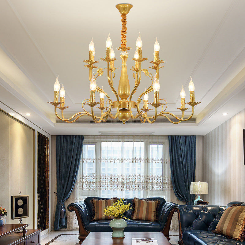 Gold 6/12/16 Lights Chandelier Light Fixture Traditional Metal Swooping Arm Pendant Lamp for Living Room