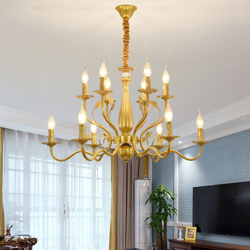 Gold 6/12/16 Lights Chandelier Light Fixture Traditional Metal Swooping Arm Pendant Lamp for Living Room
