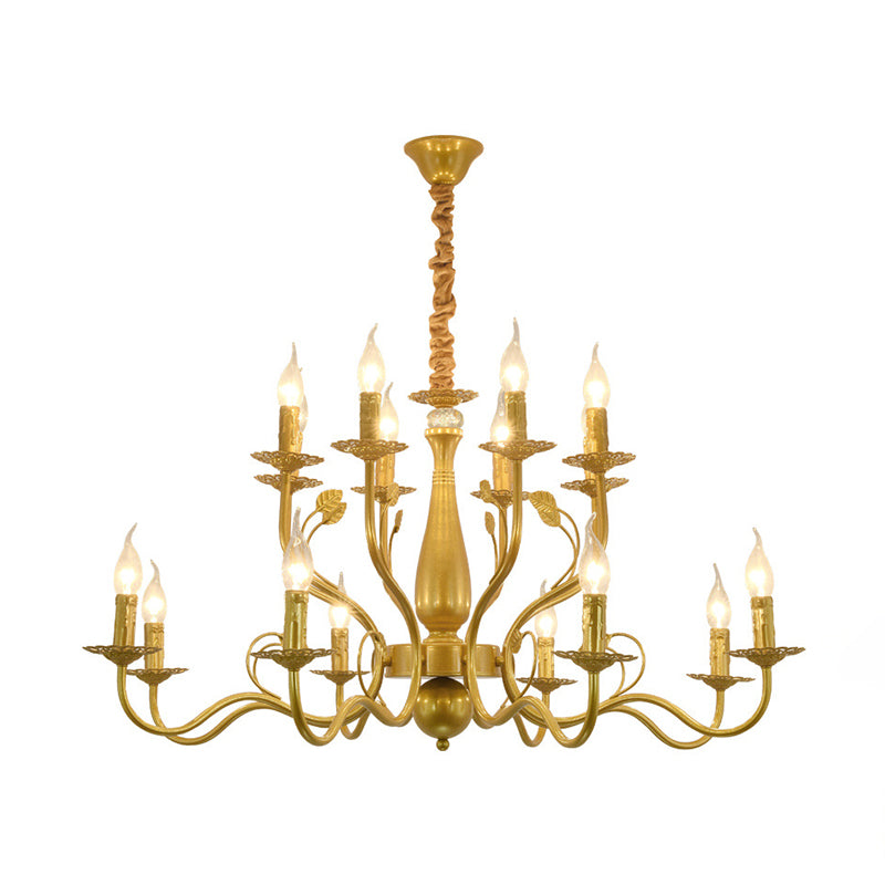 Gold 6/12/16 Lights Chandelier Light Fixture Traditional Metal Swooping Arm Pendant Lamp for Living Room