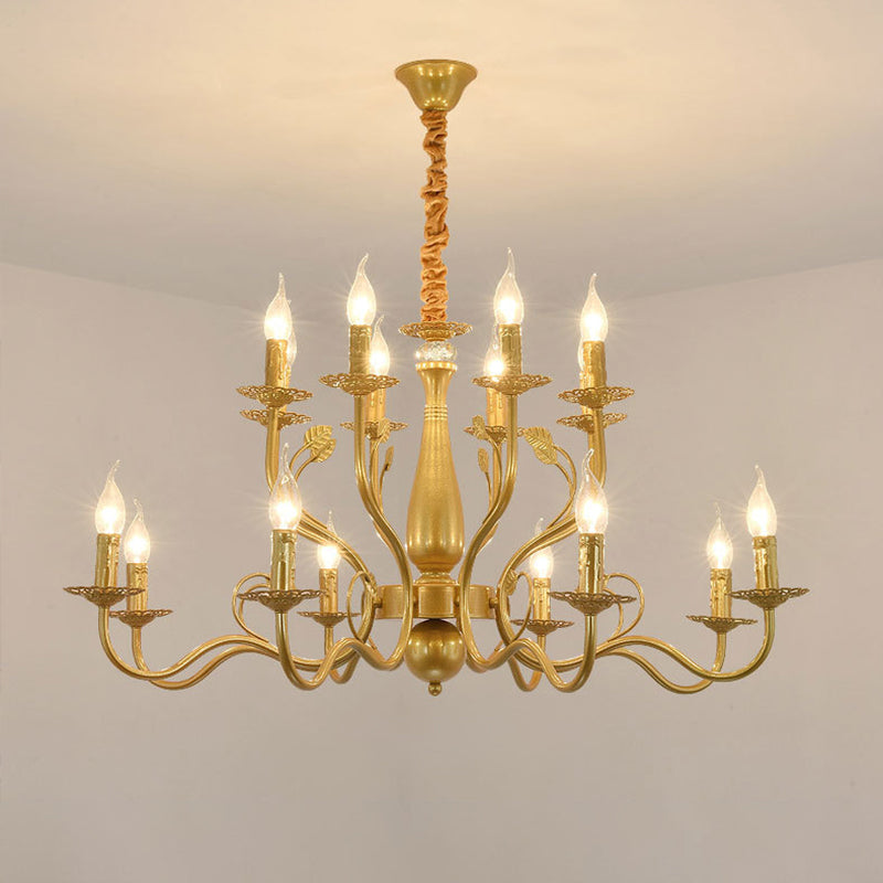 Gold 6/12/16 Lights Chandelier Light Fixture Traditional Metal Swooping Arm Pendant Lamp for Living Room