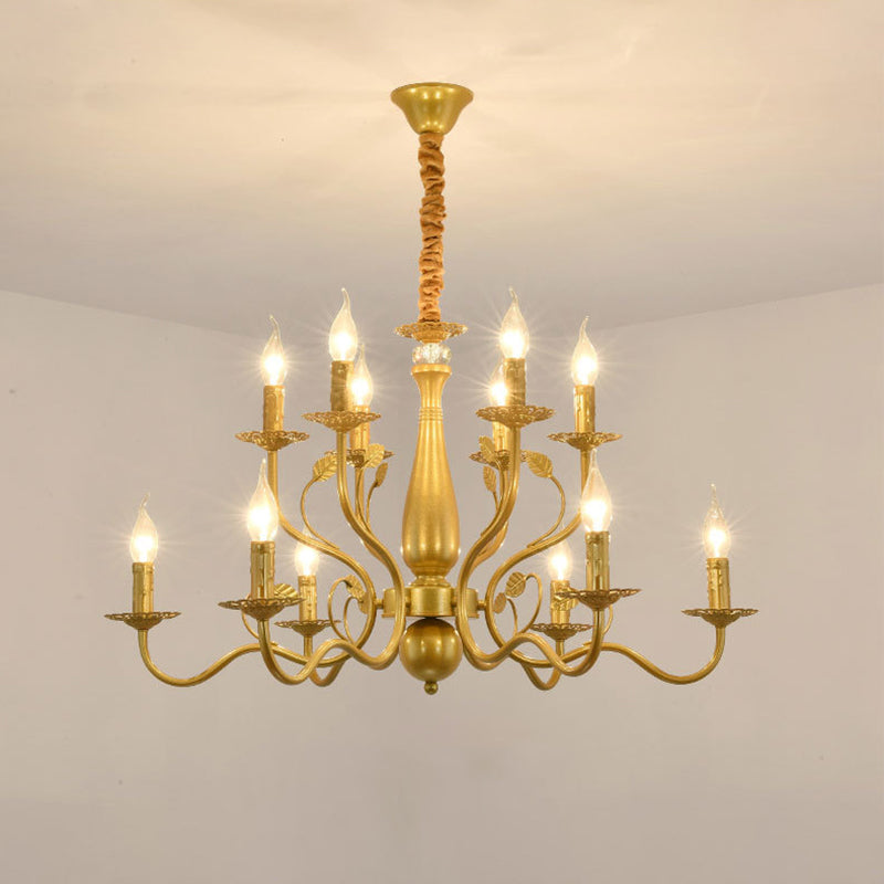 Gold 6/12/16 Lights Chandelier Light Fixture Traditional Metal Swooping Arm Pendant Lamp for Living Room