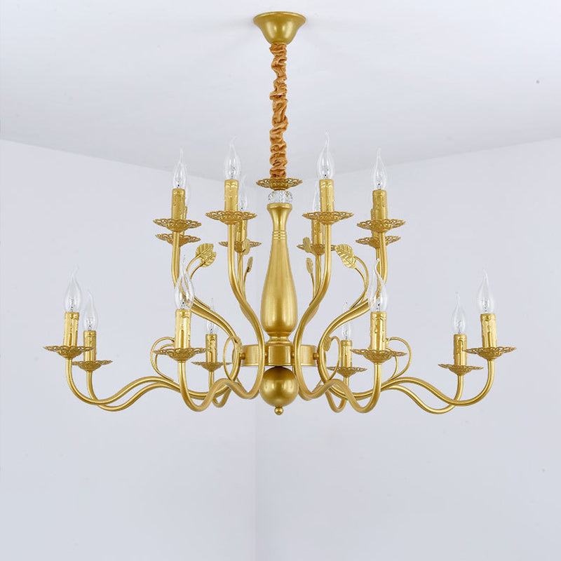 Gold 6/12/16 Lights Chandelier Light Fixture Traditional Metal Swooping Arm Pendant Lamp for Living Room