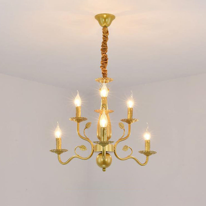 Gold 6/12/16 Lights Chandelier Light Fixture Traditional Metal Swooping Arm Pendant Lamp for Living Room