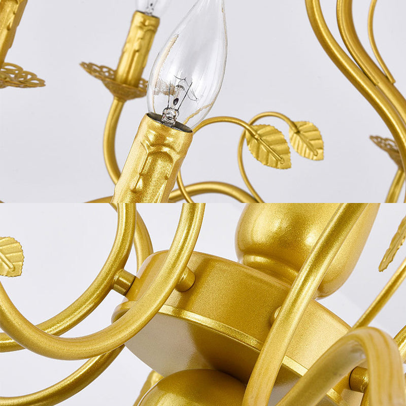 Gold 6/12/16 Lights Chandelier Light Fixture Traditional Metal Swooping Arm Pendant Lamp for Living Room