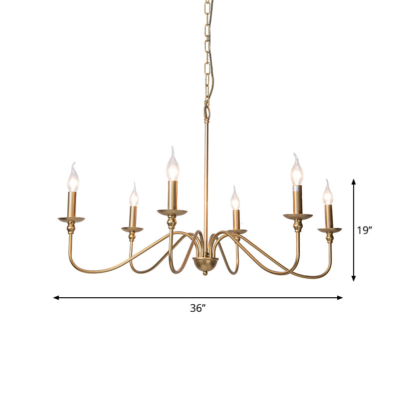 Gold Curved Arm Chandelier Lamp Traditional Clear Glass 4/6/8 Lights Living Room Hanging Light
