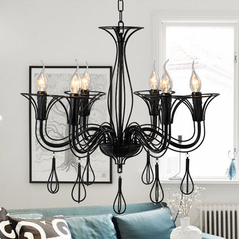 Dark Brown Scrolled Arm Pendant Lighting Classic Metal 5/6 Lights Living Room Chandelier