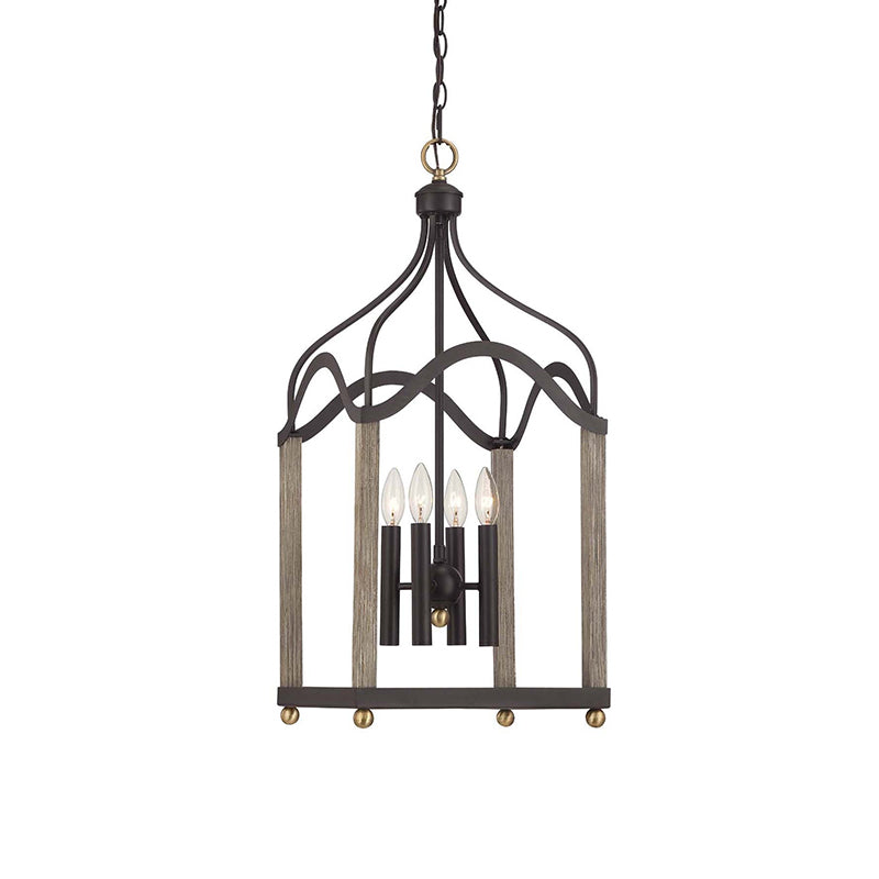 4 Lights Metal Hanging Chandelier Traditional Black Candle-Style Living Room Pendant Light Fixture with Cage