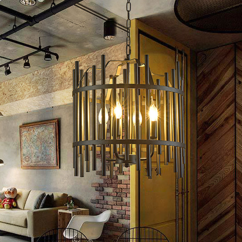 Strapped Cage Metal Chandelier Light Traditional 4 Lights Dining Room Pendant Lighting