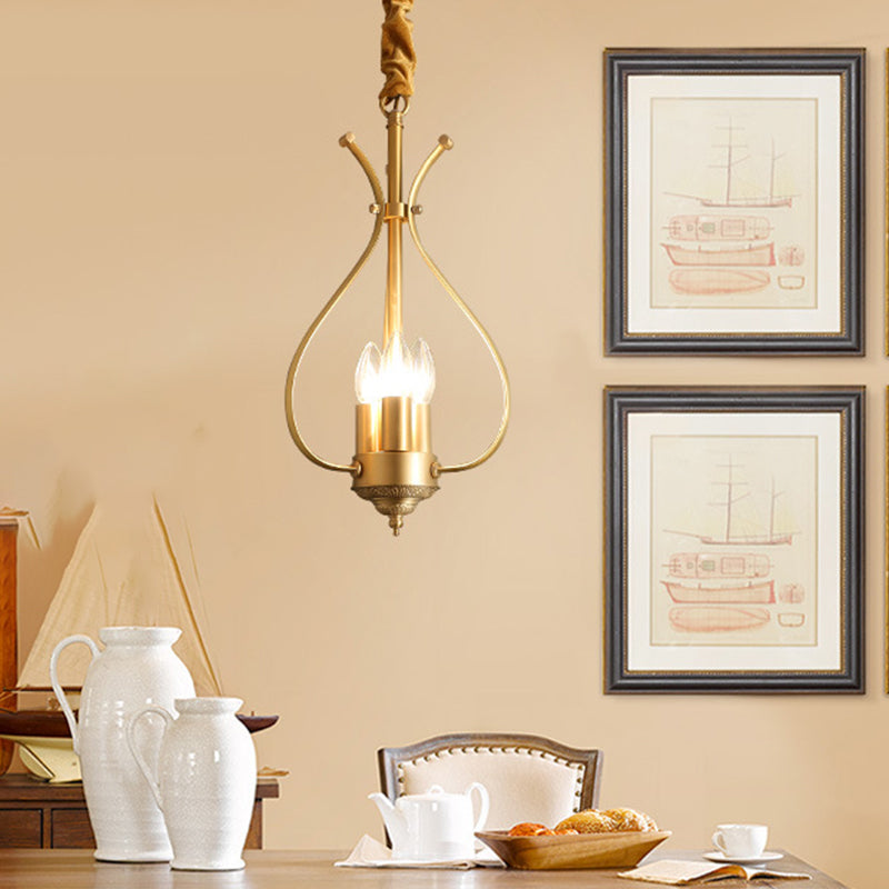 Candle Metal Chandelier Lighting Classic 4 Lights Dining Room Pendant Lighting in Gold
