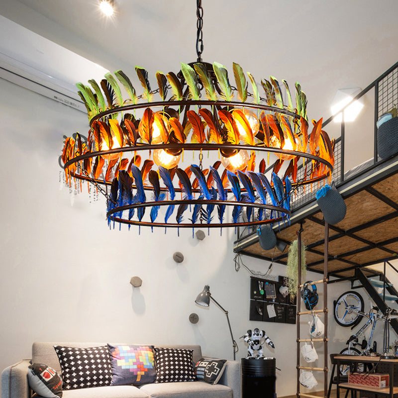 Ring Living Room Pendant Chandelier Traditional Metal 6 Lights Yellow Hanging Light Fixture