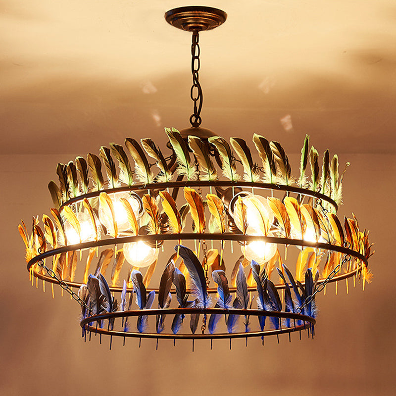 Ring Living Room Pendant Chandelier Traditional Metal 6 Lights Yellow Hanging Light Fixture