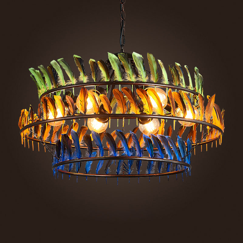 Ring Living Room Pendant Chandelier Traditional Metal 6 Lights Yellow Hanging Light Fixture