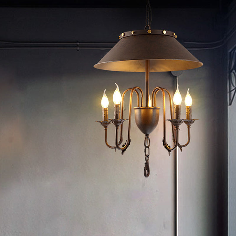 Tapered Dining Room Ceiling Chandelier Classic Metal 5 Lights Rust Hanging Light Fixture
