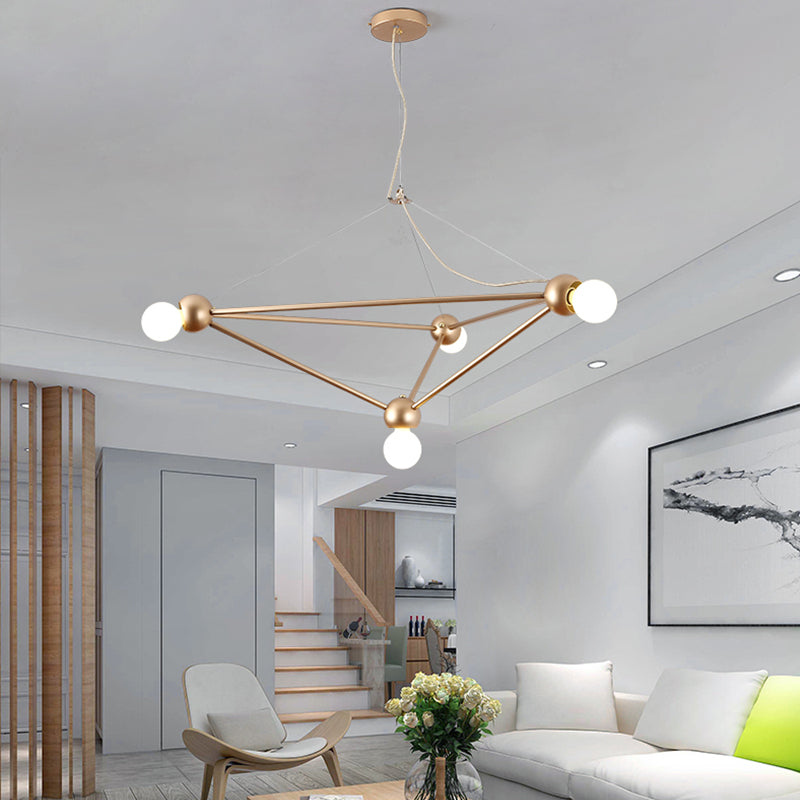 Gold 4 Lights Pendant Chandelier Classic Metal Geometric Hanging Light for Bedroom