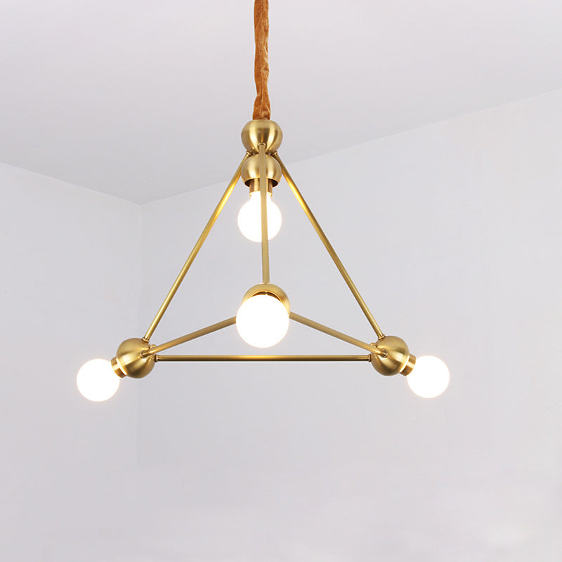 4 Lights Ceiling Light Traditional Triangle Metal Hanging Chandelier in Gold for Dining Room
