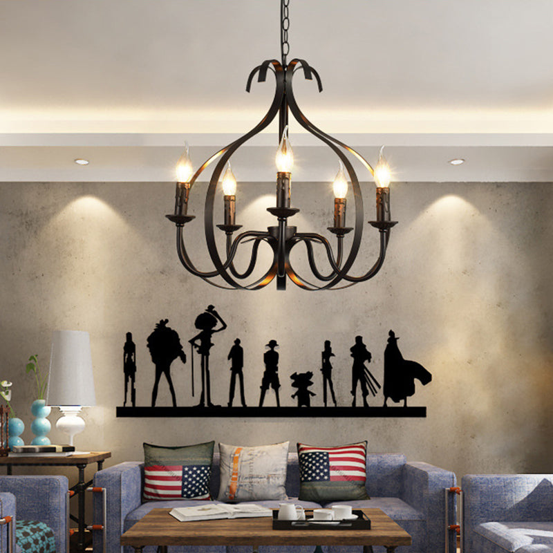 Metal Black Pendant Lamp Swirled Arm 5 Lights Classic Chandelier Light Fixture for Living Room