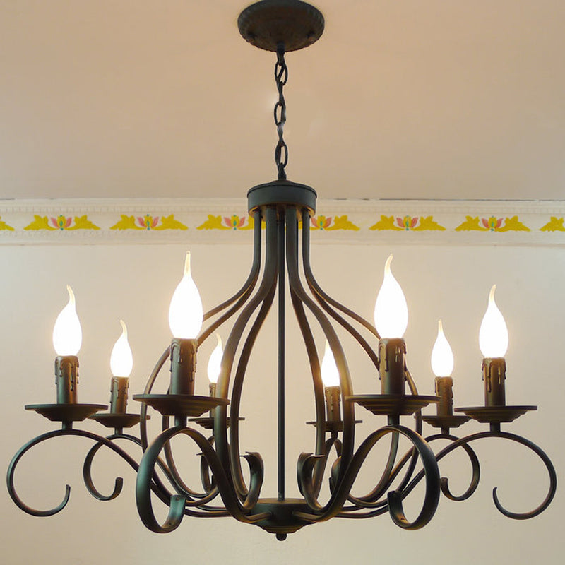 8 Lights Metal Hanging Chandelier Traditional Black Candle-Style Living Room Pendant Light Fixture