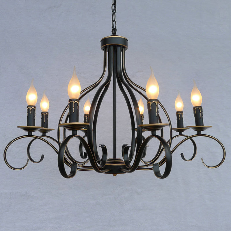 8 Lights Metal Hanging Chandelier Traditional Black Candle-Style Living Room Pendant Light Fixture