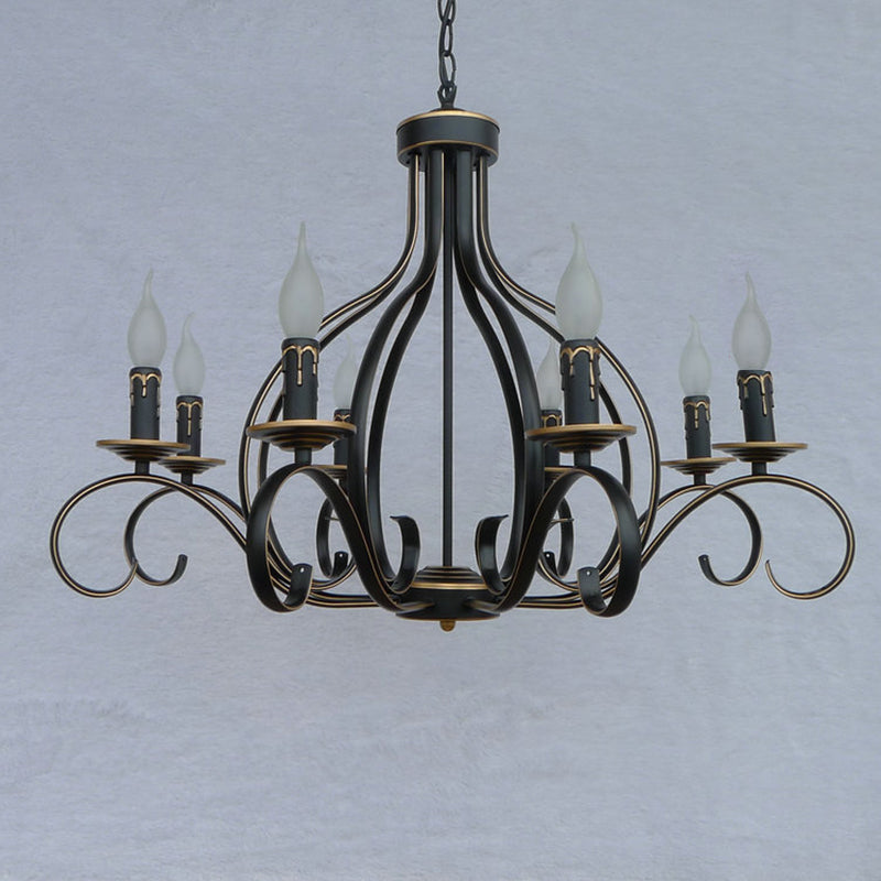 8 Lights Metal Hanging Chandelier Traditional Black Candle-Style Living Room Pendant Light Fixture