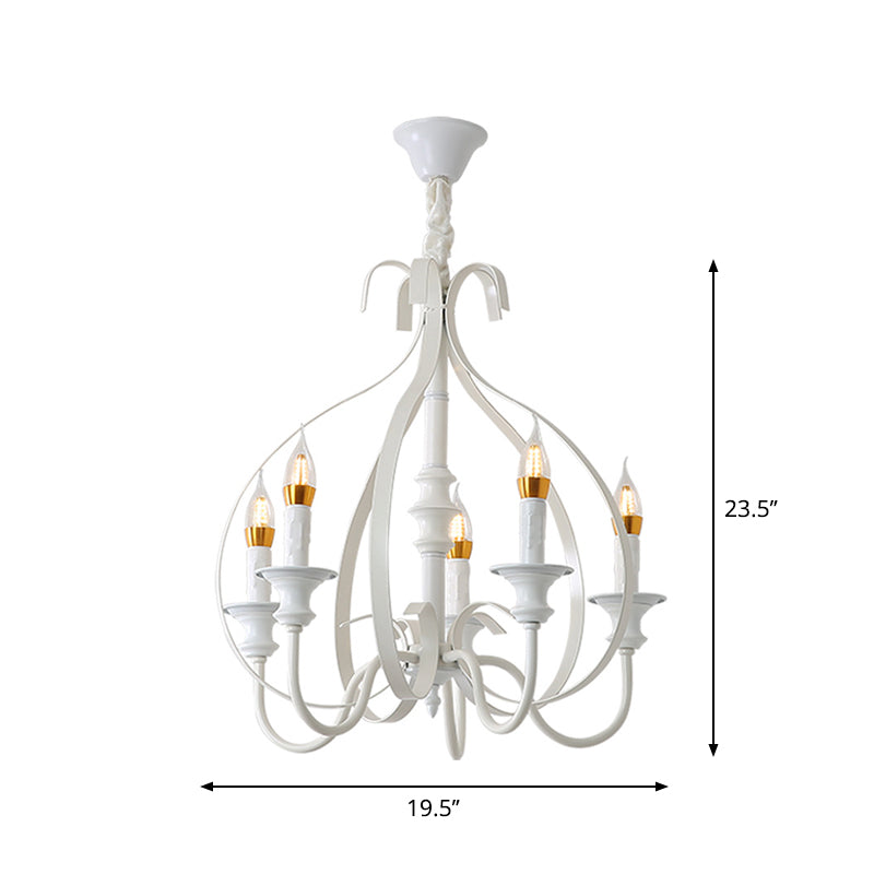 Swooping Arm Metal Chandelier Light Traditional 5 Lights Dining Room Pendant Lighting in White