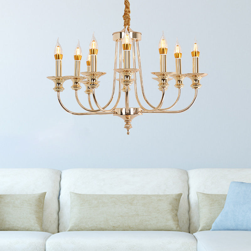 Candle Metal Chandelier Lighting Classic 10 Lights Dining Room Pendant Lighting in Gold