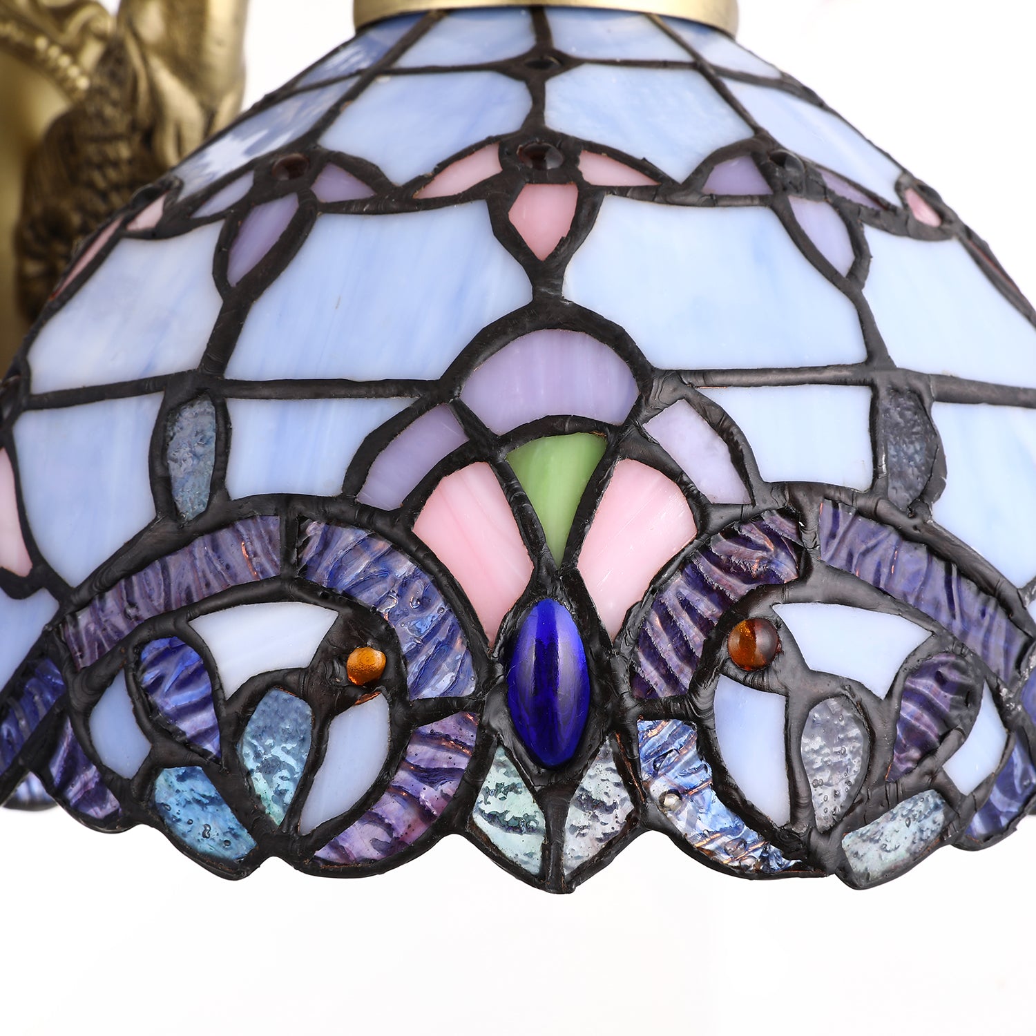 Blue Glass Dome Wall Mounted Light Mediterranean 2 Heads Brass Sconce Lighting with Mermaid Backplate