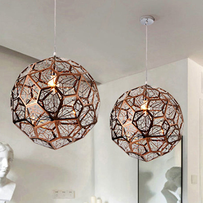 12"/16"/19.5"W Faceted Globe Pendant Lighting Contemporary Metal 1 Light Rose Gold Hanging Ceiling Light