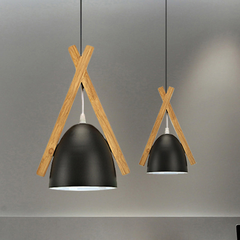 Luce sospesa a forma di ciotola con lampada a ciondolo in alluminio a soppalco in legno di legno lineare per corridoio