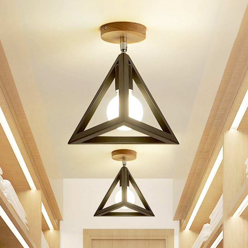 Rotatable 1 Bulb Square/Pyramid Ceiling Mount Light Modern Stylish Metallic Black/White Ceiling Lamp for Foyer Stair