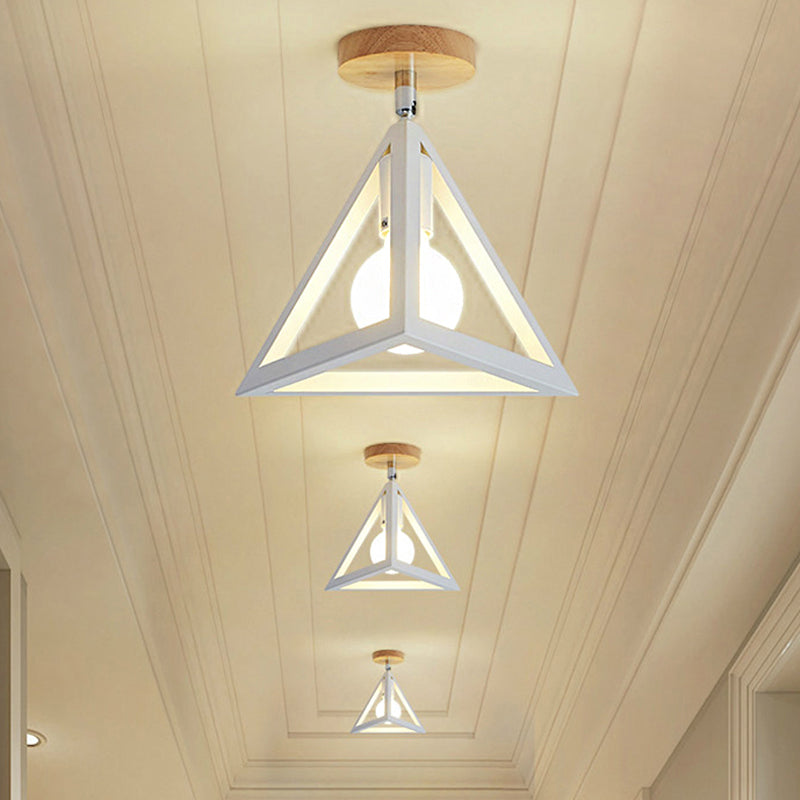 Rotatable 1 Bulb Square/Pyramid Ceiling Mount Light Modern Stylish Metallic Black/White Ceiling Lamp for Foyer Stair